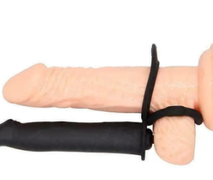 Dual Thrill Vibrating Penis Strap On with Ball Rings