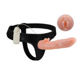 Balie Ultra Passionate Hollow Strap On Dildo 7 Inch Vibrating With Attached Pussy